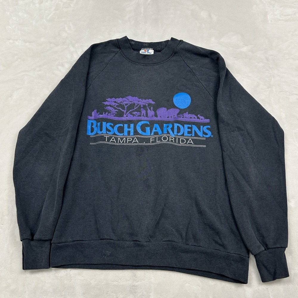 Tee Jays Busch Gardens Sweatshirt Unisex M Black Vintage Graphic Florida Raglan